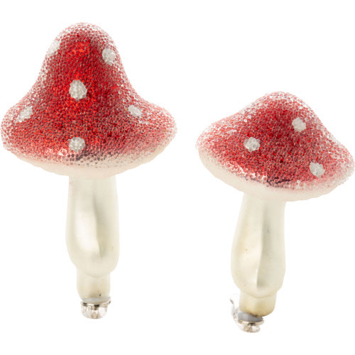 Red and White with Beaded Finish Glass Clip Mushroom