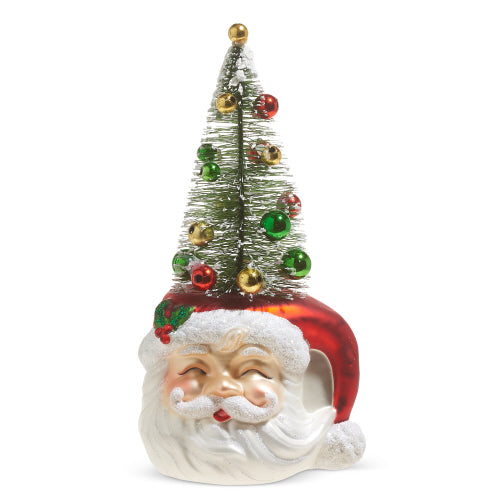 Santa Bottle Brush Tree Glass Ornament | Putti Christmas Decorations