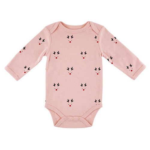 Long Sleeve Snapshirt - Pink Reindeer | Le Petite Putti