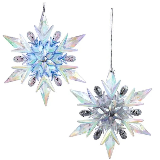Lavender, Blue and Clear Iridescent Snowflake Ornaments