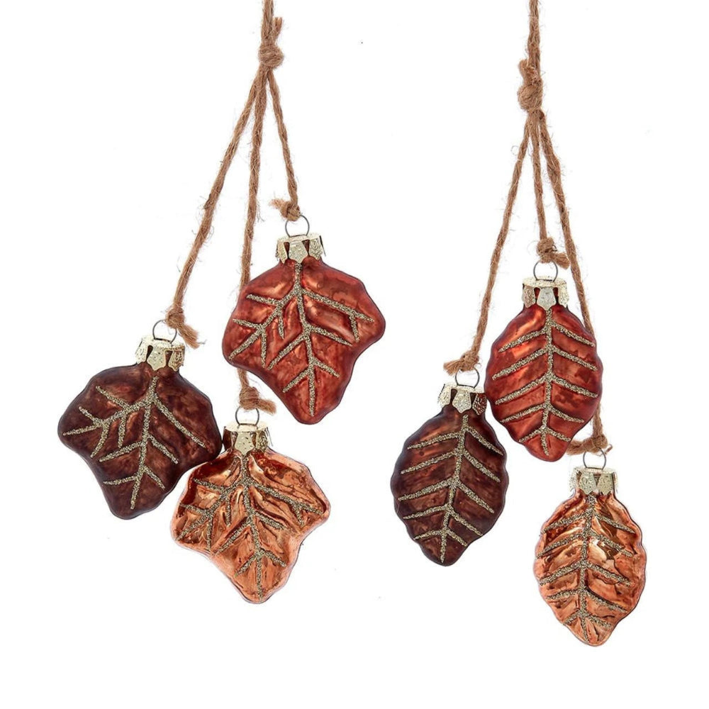 Maple and Oak 3 Leaves Dangle Glass Ornaments