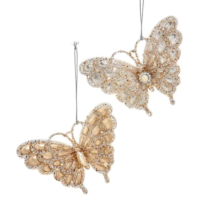 Platinum Glittered Acrylic Butterfly Ornament | Putti Christmas
