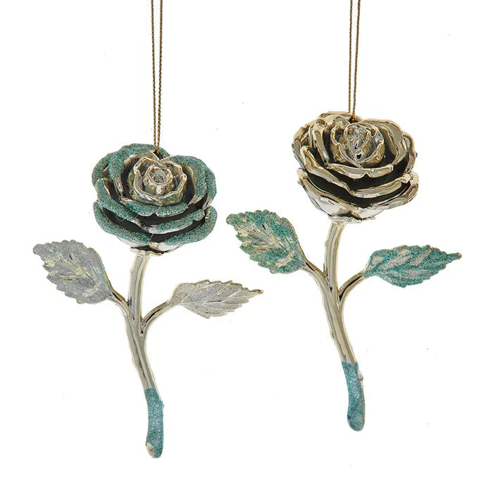 Aqua & Gold Rose Ornaments