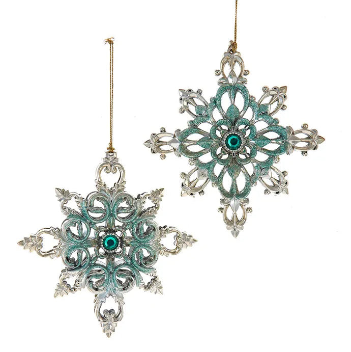 Aqua & Gold Acrylic Snowflake Ornaments | Putti Christmas Decorations