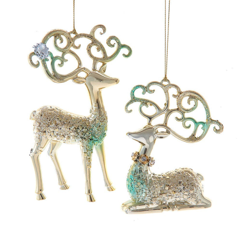 Aqua & Gold Standing & Sitting Deer Ornament