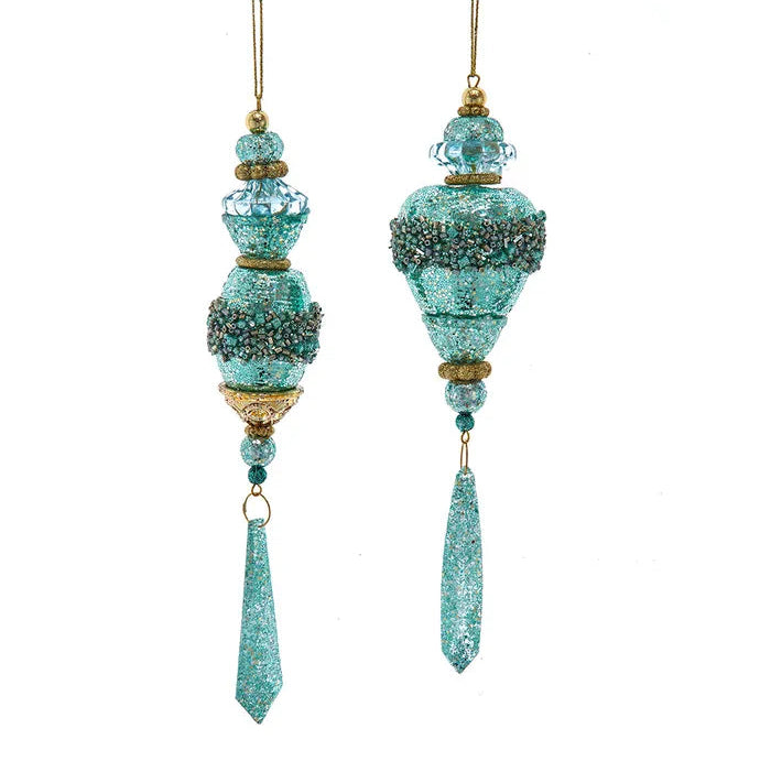 Aqua & Gold Finial & Drop Ornaments | Putti Christmas Decorations