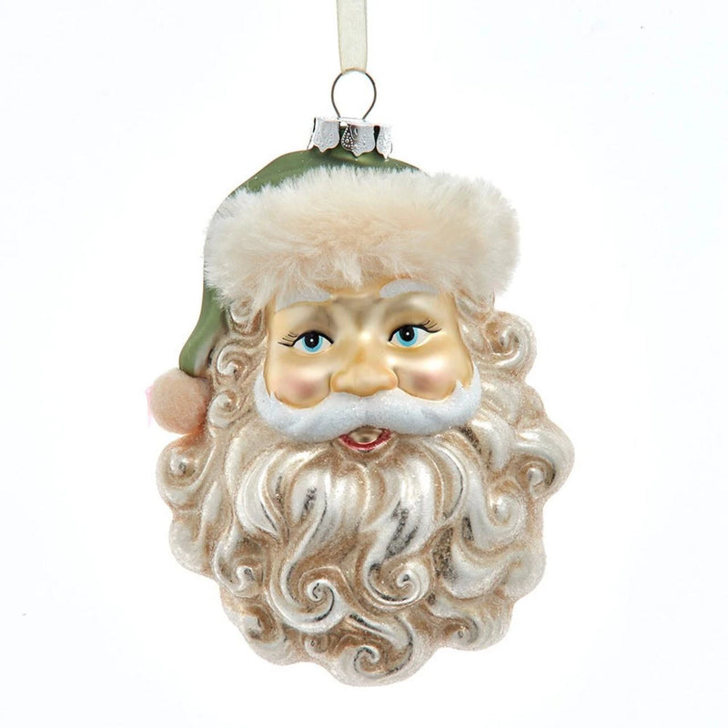 Kurt Adler Santa Head With Green Hat Glass Ornament | Putti Christmas