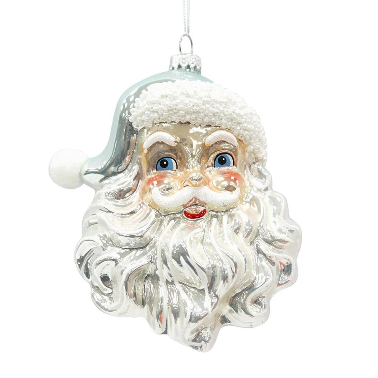 Kurt Adler Santa Head with Blue Hat Glass Ornament | Putti Christmas