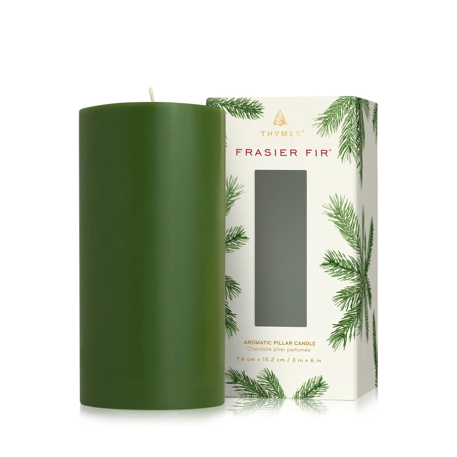 Thymes Frasier Fir Pillar Candle - Small 3" x 6"  | Putti Fine Furnishings Canada
