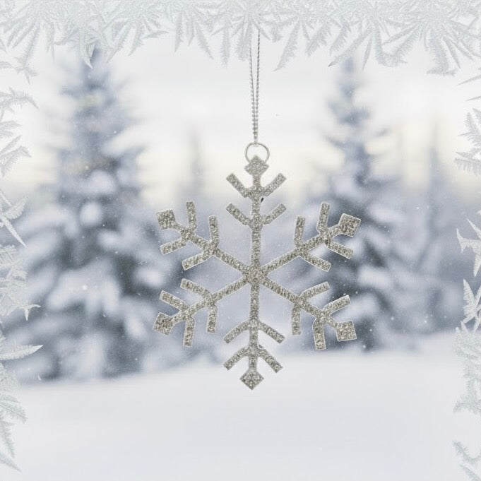 Jewelled Silver Snowflake Ornament | Putti Christmas Decorations