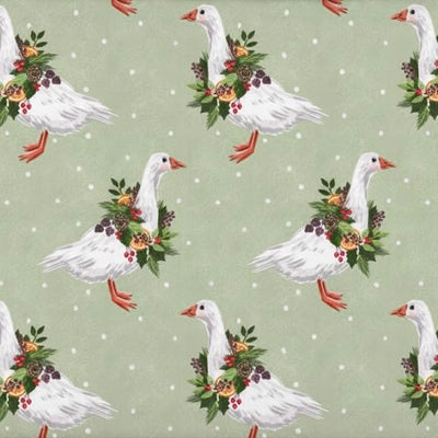 Sage Green Ttraditional Geese Christmas Wrapping Paper Sheet - Small