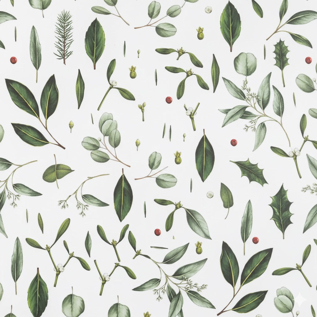 "Greenery White" Christmas Gift Wrap Sheet