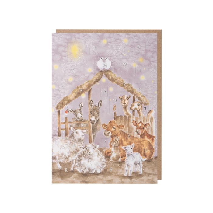 "Away in a Manger" Farmyard Animal Advent Calendar Christmas Card | Putti