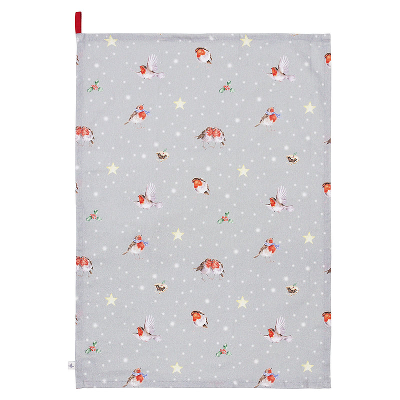 "Seasons Tweetings" Robin Tea Towel - Pale Green