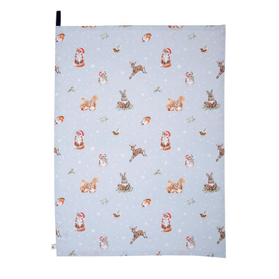 Winter Woodland Tea Towel - Blue