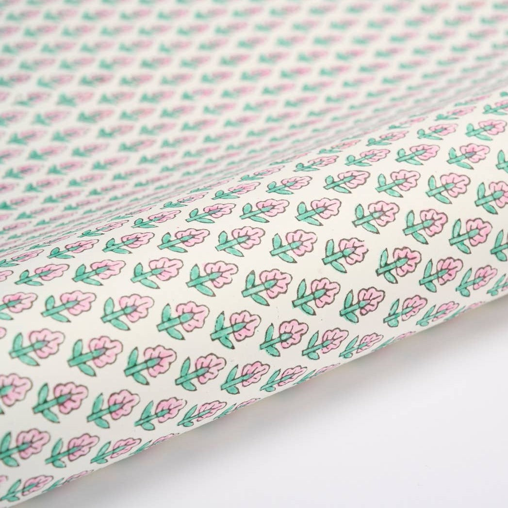 Hand Block Printed Gift Wrap Sheets - Tulip Bud Blush