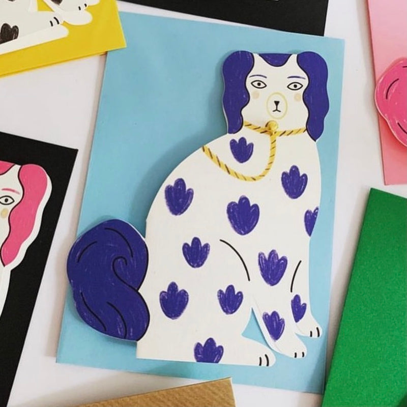 Staffordshire Pottery Dog Card - Blue