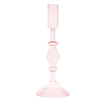 Blush Pink Glass Candle Holder - Large | Putti Fine Furnishings Canada
