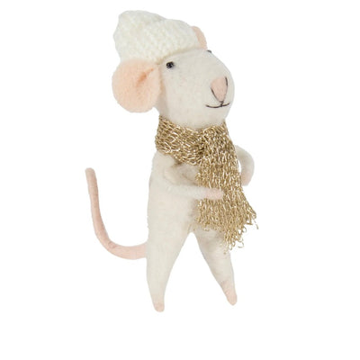 "Posh Josh" with Gold Scarf Felt Mouse Ornament | Putti Christmas Canada