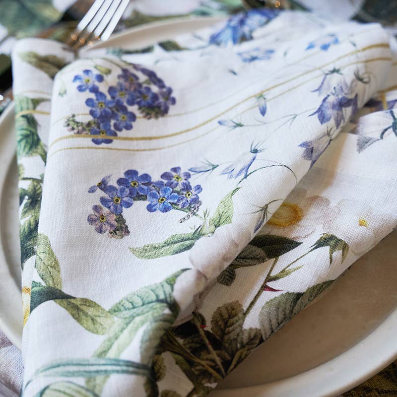 Blue Flower Garden Linen Napkins