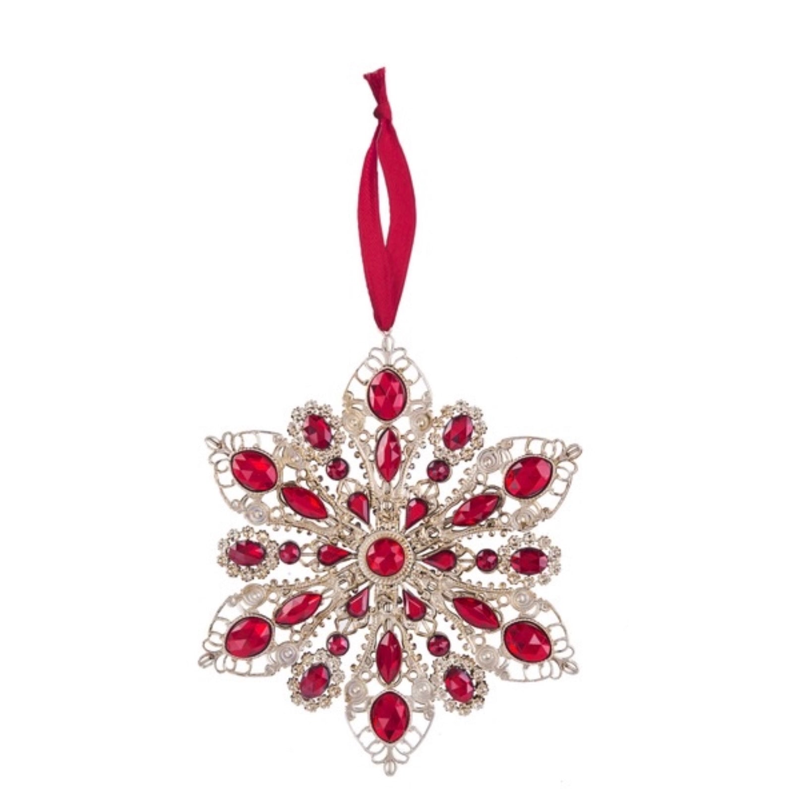 Red and Green Crystal Filigree Ornament