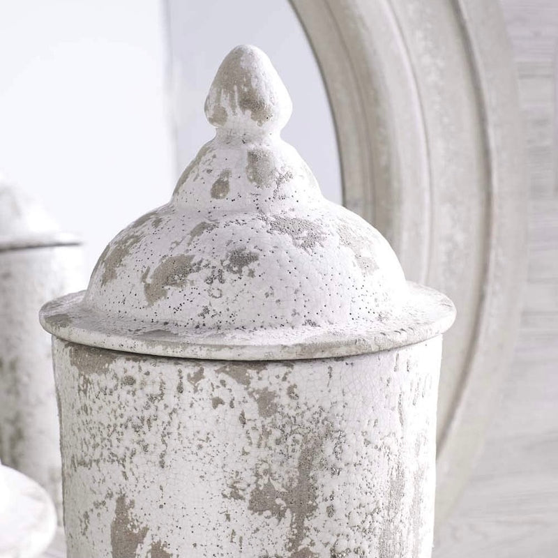  White Distressed Urn with Lid | Putti Fine Furnishings 