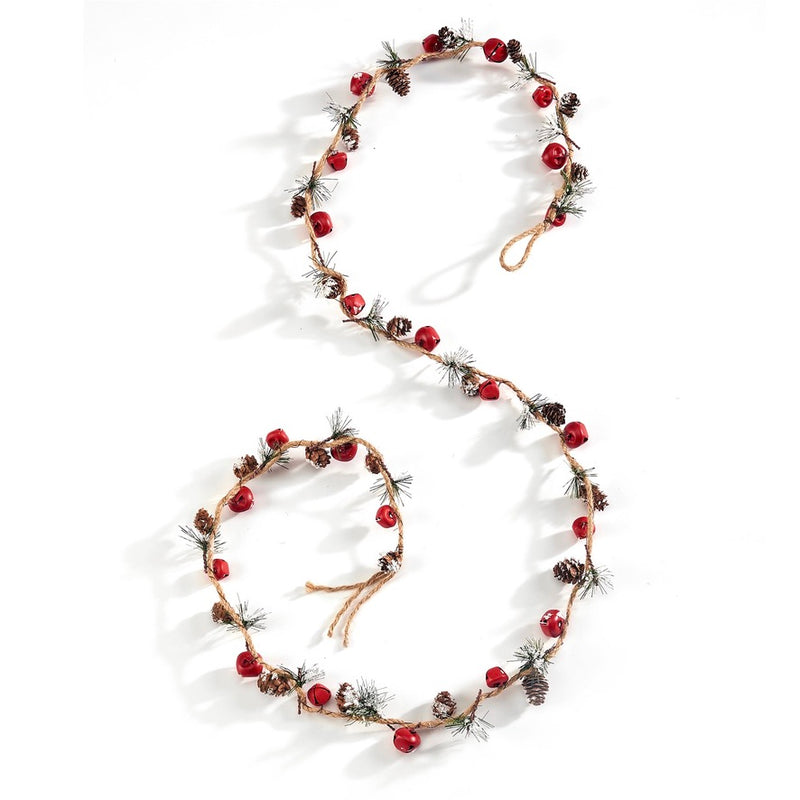 Cones with Red Bells Jute Garland | Putti Christmas Decorations