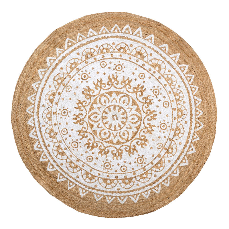 Jute Roundie Rug - White Print - Soft Furnishings - Indaba Trading - Putti Fine Furnishings Toronto Canada