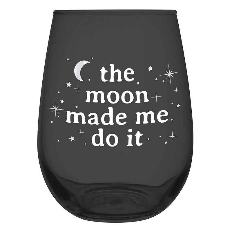 "The moon made me do it" Black Stemless Wine Glass