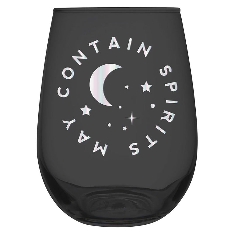 "May contain spirits" Black Stemless Wine Glass | Putti