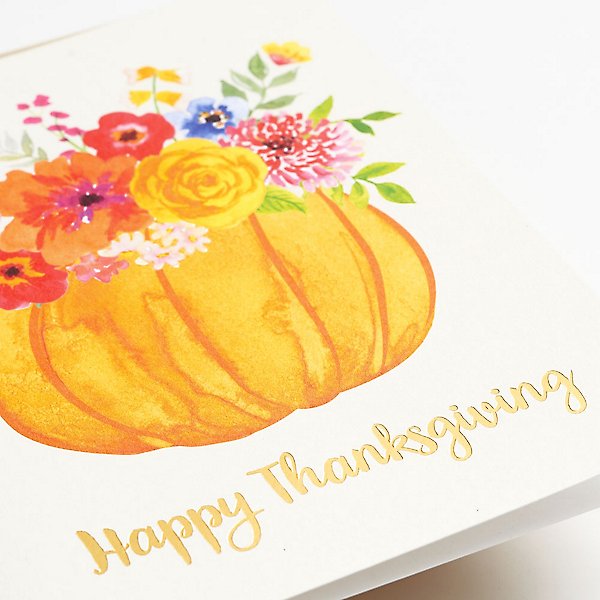 Floral Pumpkin "Happy Thanksgiving" Greeting Card | Putti Thanksgiving Celebrations