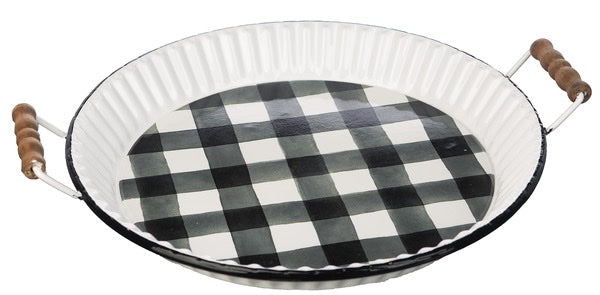 Black & White Enamel Gingham Pie Tin Tray