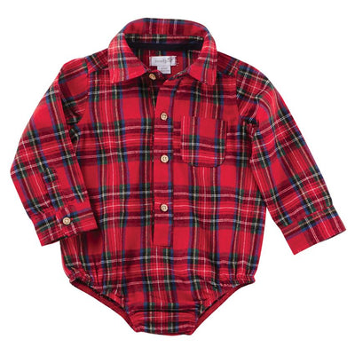 Mud Pie Flannel Red Tartan Plaid Crawler | Putti Christmas