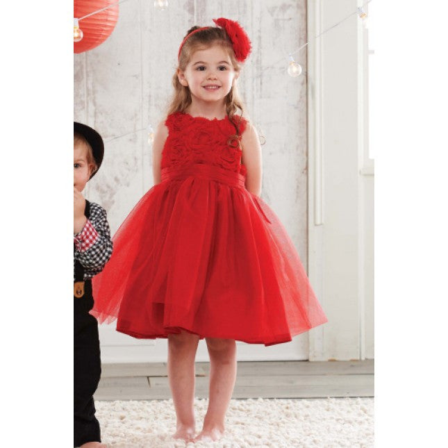  Mud Pie Red Rosette Dress with Ruffles, MP-Mud Pie, Putti Fine Furnishings