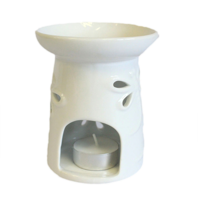 White Ceramic Wax Melter with Dragonfly Cut Outs