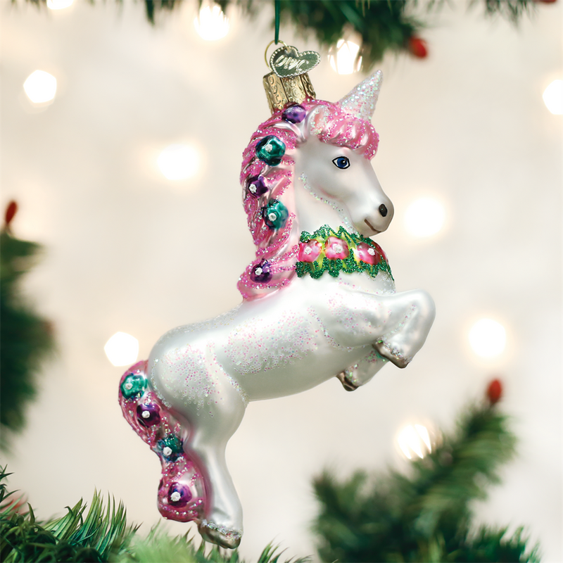 Old Word Christmas Prancing Unicorn Glass Ornament -  Christmas Decorations - Old World Christmas - Putti Fine Furnishings Toronto Canada - 1