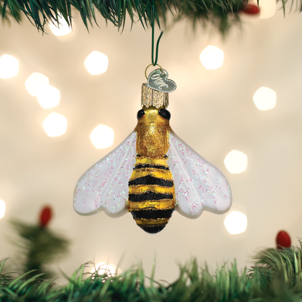 Old Word Christmas Honey Bee Glass Ornament - Putti Canada