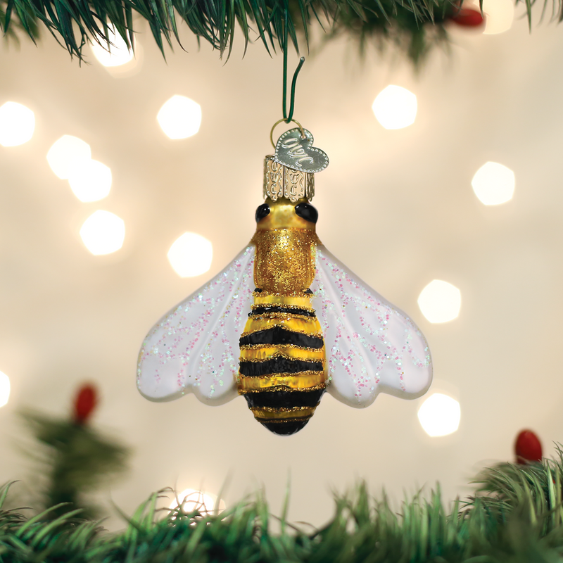 Old Word Christmas Honey Bee Glass Ornament - Putti Canada