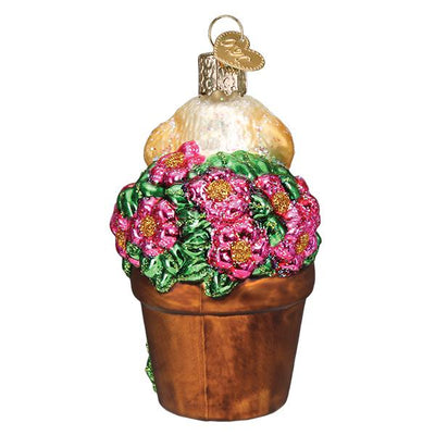 Old World Christmas Puppy in Flower Pot Glass Ornament | Putti