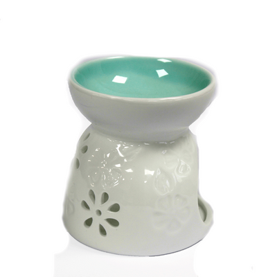 White Ceramic Wax Melter with Flower Cut Outs