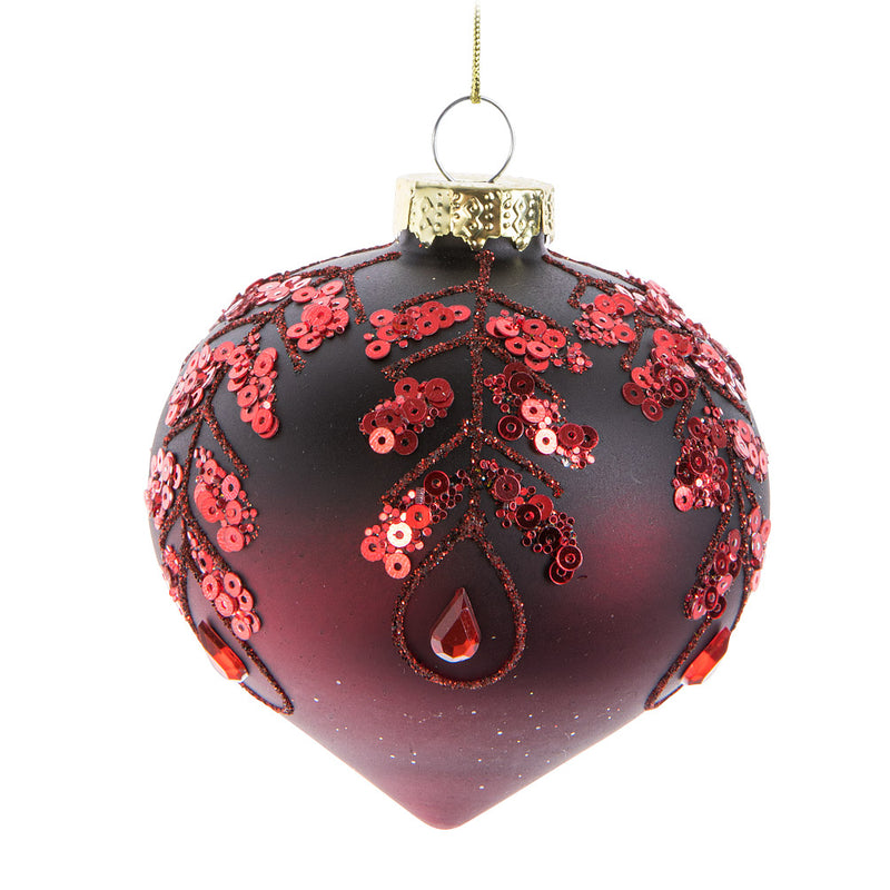 Burgundy Sequin Glass Onion Ornament | Putti Christmas Celebrations