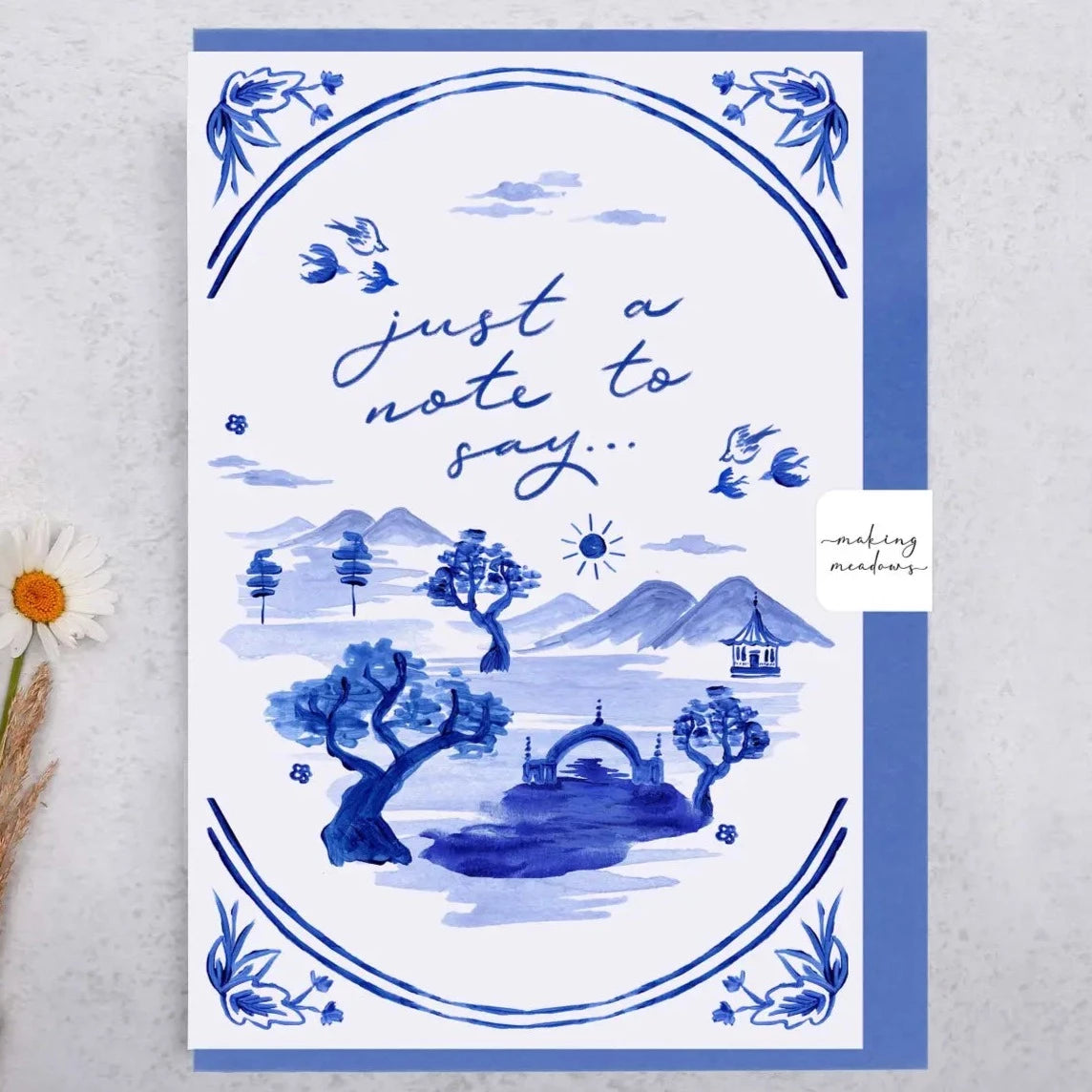 "Just A Note To Say" Oriental Landscape Greeting Card