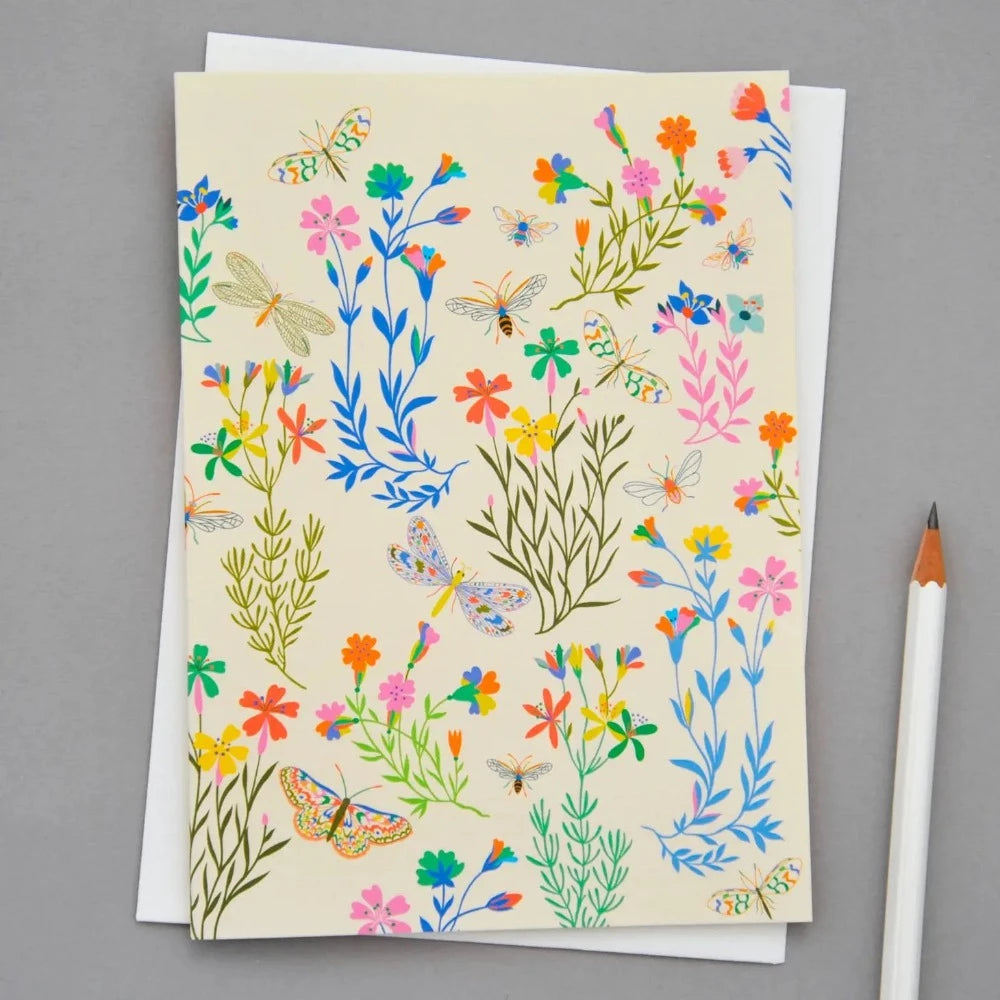 Flowers, Butterflies and Bees Greetings Card | Putti Fine Furnishings Canada 