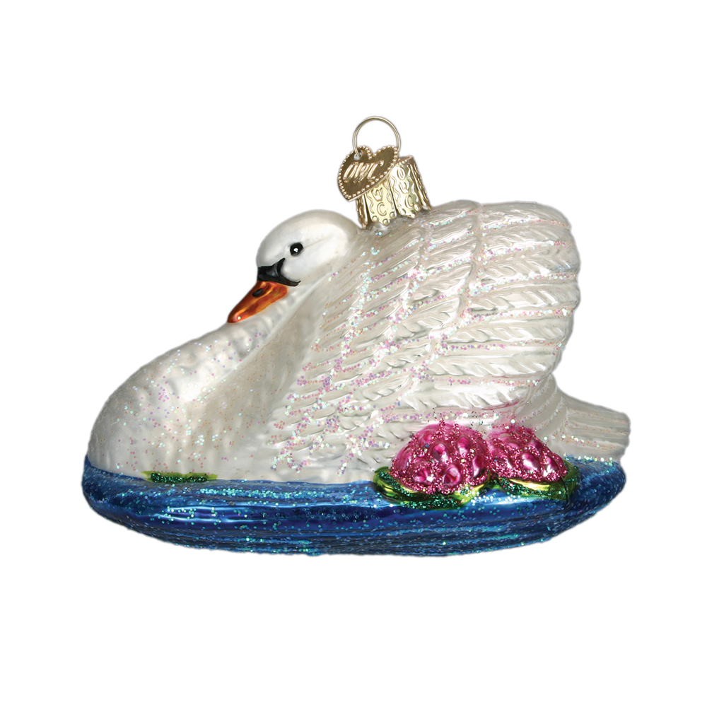  Old Word Christmas Monet's Swan Glass Ornament, OWC-Old World Christmas, Putti Fine Furnishings