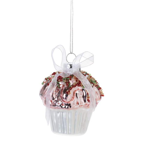 Cupcake with Bow Glass Ornament | Putti Christmas Decorations