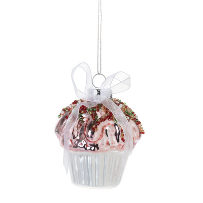 Cupcake with Bow Glass Ornament | Putti Christmas Decorations