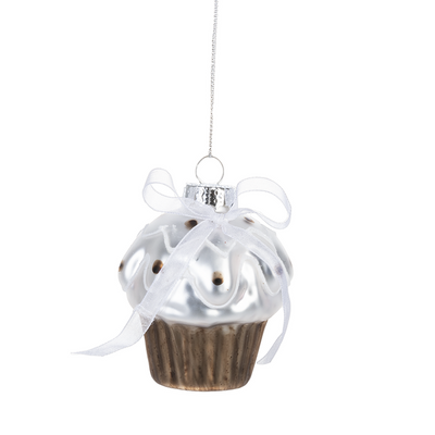 Cupcake with Bow Glass Ornament | Putti Christmas Decorations