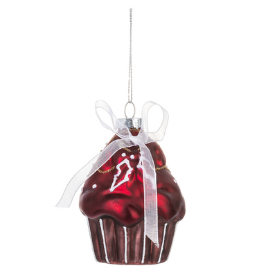 Cupcake with Bow Glass Ornament | Putti Christmas Decorations