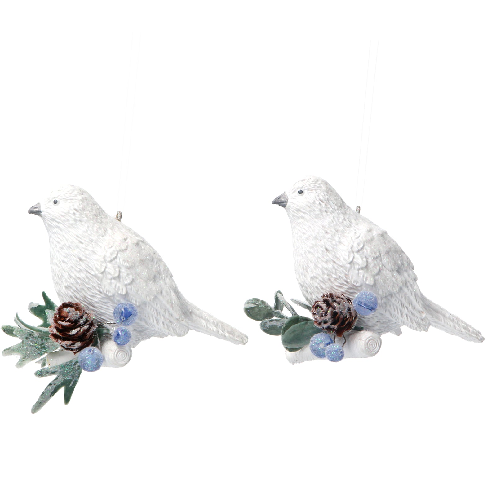 White Resin Bird with Eucalyptus and Berries Ornament