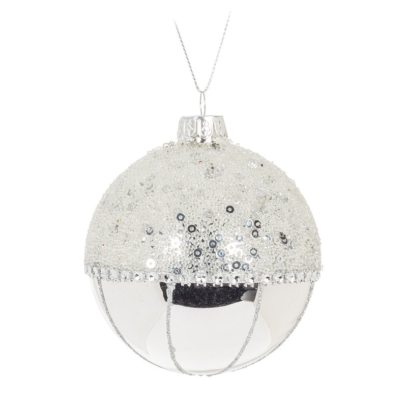Silver Fancy Ball Glass Ornament